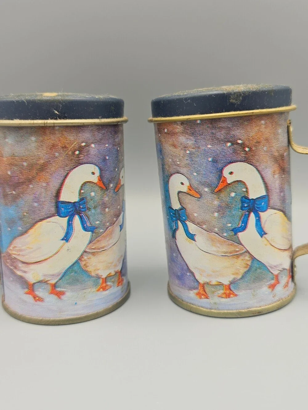 Vintage Tin Salt and Pepper Shakers with Goose Design